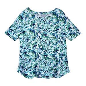 J JILL Women's M Top T-Shirt Tropical Palm Leaves Short Sleeve Pima Cotton 38"
